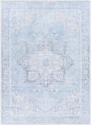 Nora Traditional Ice Blue Washable Mandala Area Rug