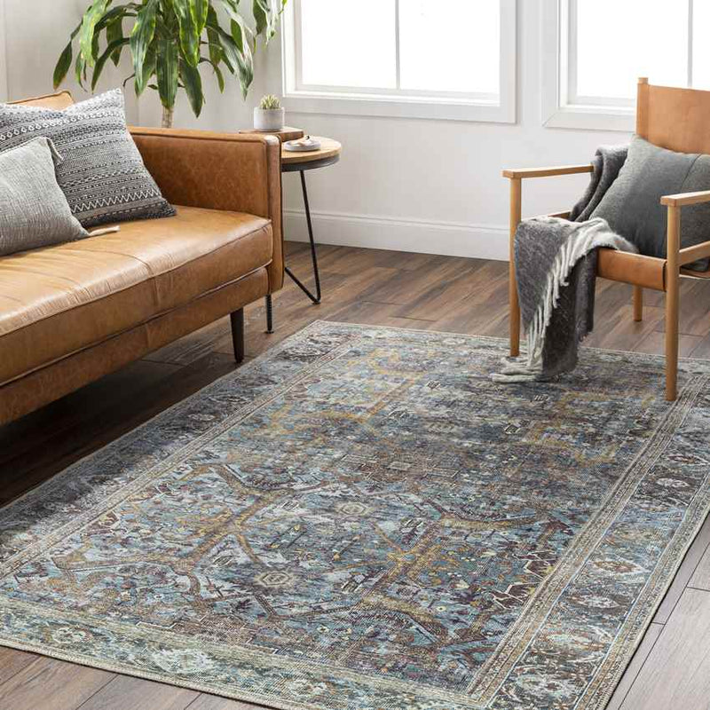 West Lucas Traditional Navy Washable Area Rug