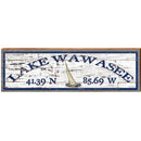 Lake Wawasee Sail Boat White Shabby Latitude Longitude | Wall Art Print on Real Wood