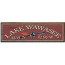 Lake Wawasee Compass Paddles Red Latitude Longitude | Wall Art Print on Real Wood