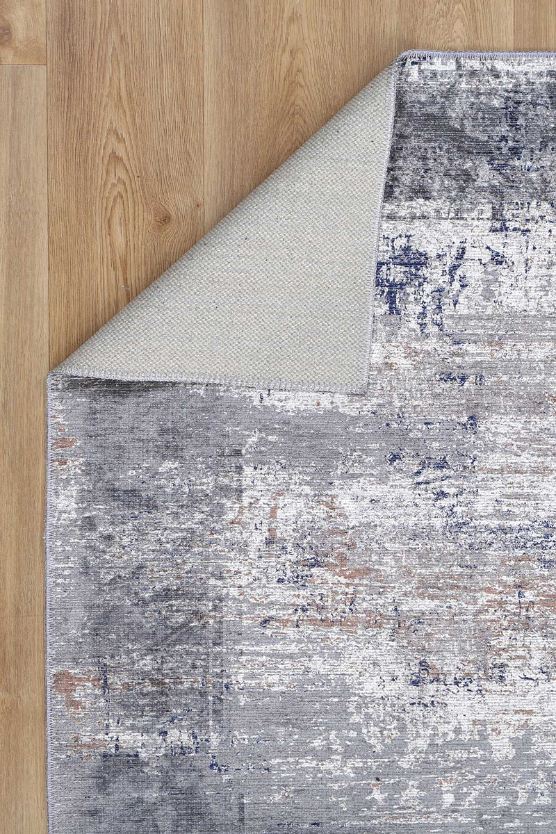 Abstract Border Echo in Blue & Grey Rug