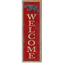 Welcome Black Bear Red Sign | Wall Art Print on Real Wood
