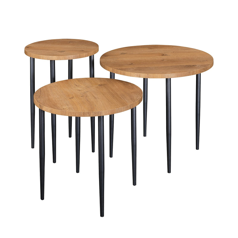 Modern Round Nesting Coffee Tables with Tapered Legs, Set of 3