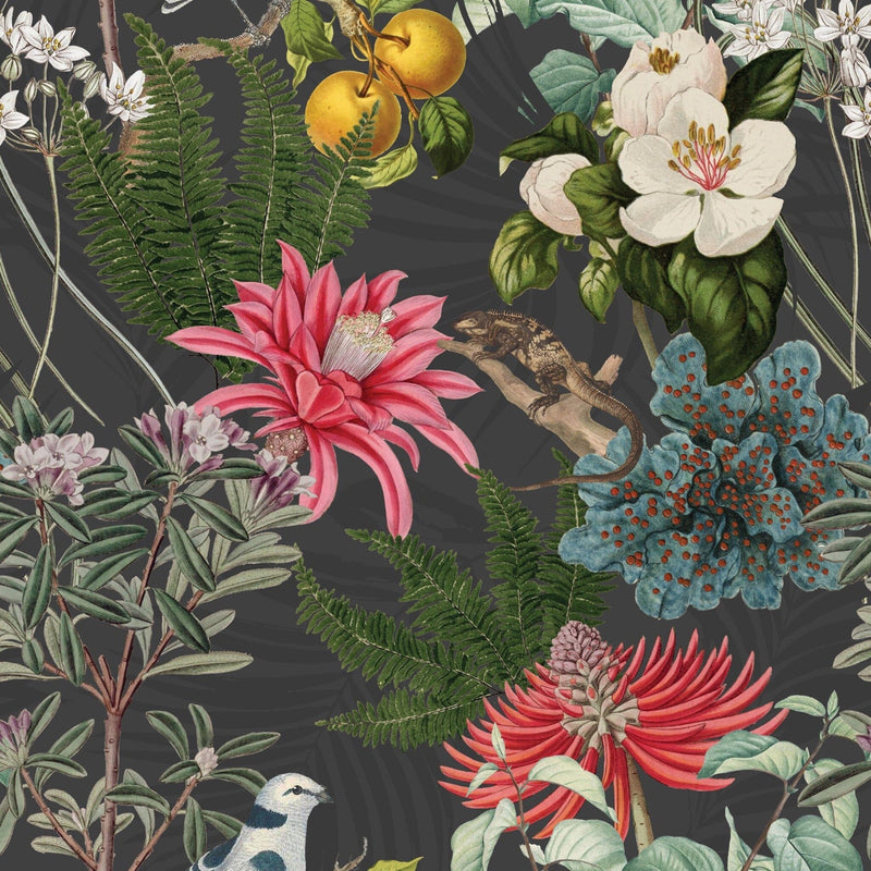 Colorful Botanical Garden Wallpaper on Dark Background