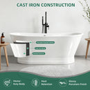 AKICON 67" Cast Iron Freestanding Bathtub, Drain and Overflow Kit Included