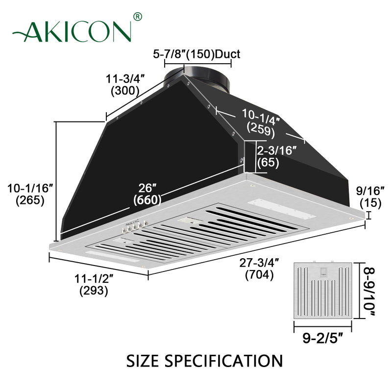 Range Hood Insert 30 Inch, 600 CFM Built-in Kitchen Hood with 3 Speeds, Ultra-Quiet Stainless Steel Ducted Vent Hood Insert with LED Lights and Dishwasher Safe Filters, Button Control Hood Vent