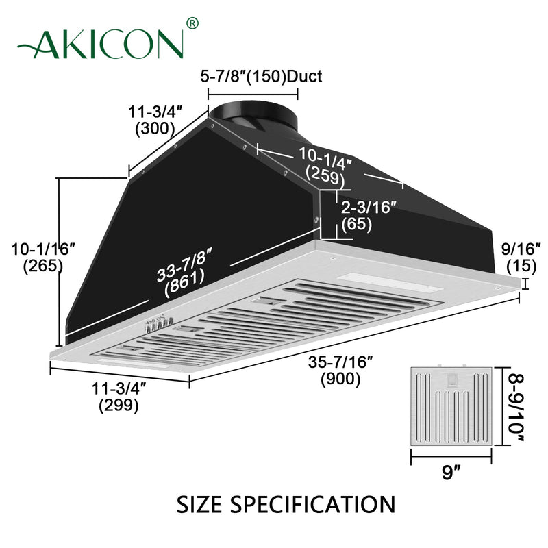 Range Hood Insert 36 Inch, 600 CFM Built-in Kitchen Hood with 3 Speeds, Ultra-Quiet Stainless Steel Ducted Vent Hood Insert with LED Lights and Dishwasher Safe Filters, Button Control Hood Vent