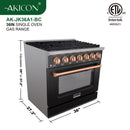 36" Slide-in Freestanding Professional Style Gas Range with 5.2 Cu. Ft. Oven, 6 Burners