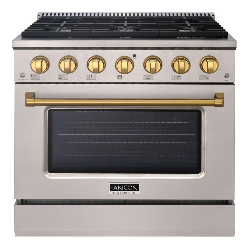 Akicon 36" Slide-in Freestanding Professional Style Gas Range with 5.2 Cu. Ft. Oven, 6 Burners, Convection Fan, Cast Iron Grates. Stainless Steel