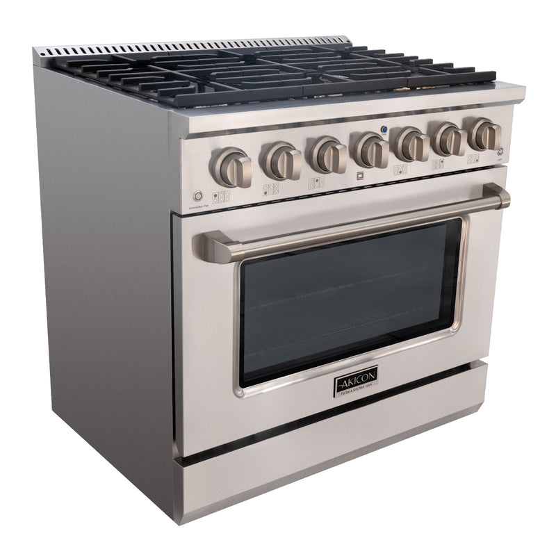 Akicon 36" Slide-in Freestanding Professional Style Gas Range with 5.2 Cu. Ft. Oven, 6 Burners, Convection Fan, Cast Iron Grates. Stainless Steel