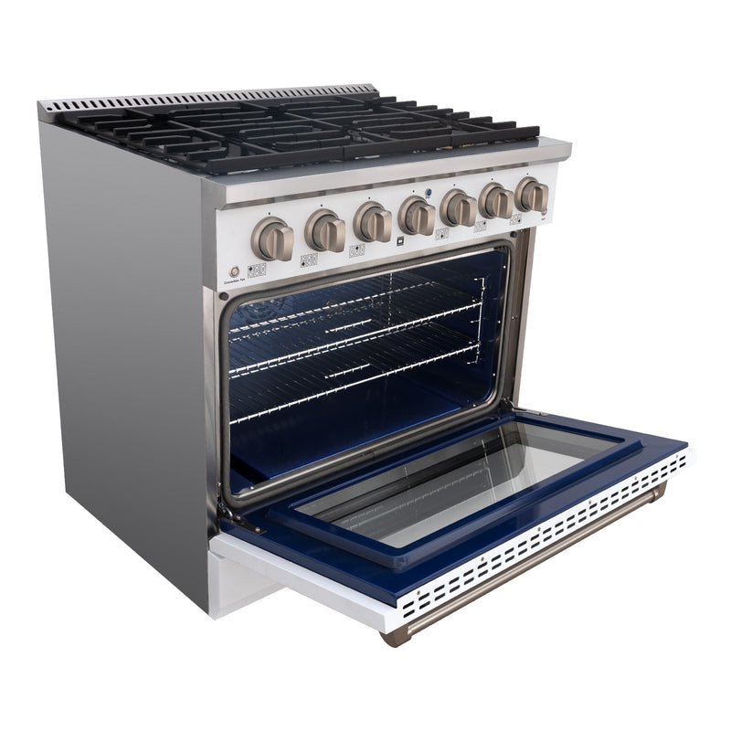 Akicon 36" Slide-in Freestanding Professional Style Gas Range with 5.2 Cu. Ft. Oven, 6 Burners, Convection Fan, Cast Iron Grates. White & Stainless Steel