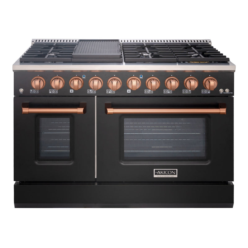 Akicon 48" Slide-in Freestanding Professional Style Gas Range with 6.7 Cu. Ft. Oven, 8 Burners, Convection Fan, Cast Iron Grates. Black & Stainless Steel