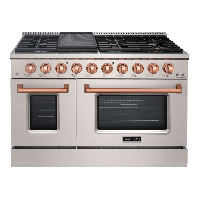 Akicon 48" Slide-in Freestanding Professional Style Gas Range with 6.7 Cu. Ft. Oven, 8 Burners, Convection Fan, Cast Iron Grates. Stainless Steel