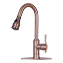 Copper Pull Out Kitchen Faucet, Single Level Solid Brass Kitchen Sink Faucets with Pull Down Sprayer
