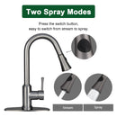 Gun Black Pull Out Kitchen Faucet with Deck Plate, Single Level Solid Brass Kitchen Sink Faucets with Pull Down Sprayer-AK96466-GB