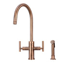 Two-Handle Copper Widespread Kitchen Faucet with Side Sprayer