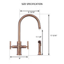 Two-Handle Antique Copper Widespread Kitchen Faucet with Side Sprayer-AK96766-AC