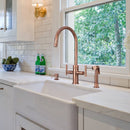 Two-Handle Antique Copper Widespread Kitchen Faucet with Side Sprayer-AK96766-AC