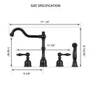 Two-Handles Matte Black Widespread Kitchen Faucet with Side Sprayer - AK96818-MB