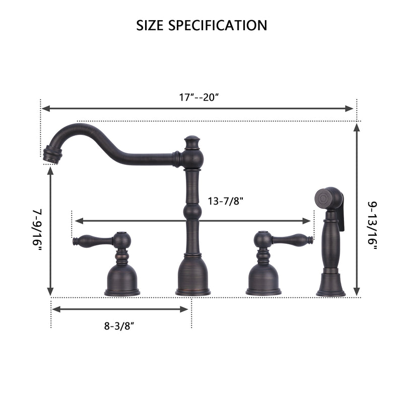 Two-Handles Oil Rubbed Bronze Widespread Kitchen Faucet with Side Sprayer - AK96818-ORB