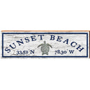 Sunset Beach Sea Turtle White Latitude Longitude | Wall Art Print on Real Wood