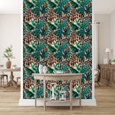 Voguish Leopard Pattern with Monstera Leaves Wallpaper Fashionable