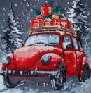 Holiday Delivery Red Car with Gifts Mid-Sized Bead Embroidery Kit by Abris Art AMB-125