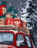 Holiday Delivery Red Car with Gifts Mid-Sized Bead Embroidery Kit by Abris Art AMB-125