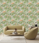Green Leaves with Exotic Flowers Wallpaper