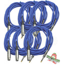 XLR Female to 1/4" Male Jack Microphone Cables (6 Pack) by FAT TOAD| 20ft Professional Pro Audio Mic Blue Cord Patch Lo-Z Connector | 24 Gauge Shielded, Balanced Wire for Impeccable DJ Audio Recording