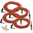 Guitar Cords (4 Pack) Right Angle Instrument Cable by FAT TOAD | 20FT 1/4 Inch Straight-End Wires for Electric Guitar, Bass, Keyboards & Music Sound Recording Studio | Shielded 24 AWG Patch Conductor