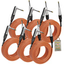 Guitar Cables (6 Pack) Right Angled Instrument Cord by FAT TOAD | 20FT 1/4 Quarter Inch Straight-End 20 GA Wires for Electric Guitar Pedal, Bass, Keyboards, Speaker Amplifier & Audio Studio Recording