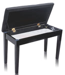 Premium Antique Black Piano Bench By Griffin - Solid Wood Frame & Luxurious, Comfortable PU Leather Padded Duet Double Seat Ergonomic Keyboard Stool With Storage Space, Durable & Sturdy, Vintage Design