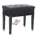 GRIFFIN Premium Antique Piano Bench | Adjustable Black Solid Wood Frame & PU Leather Padded Cushion | Vintage Ergonomic Musicians Keyboard Chair | Guitar Stool, Home Vanity Bench | Sheet Music Storage