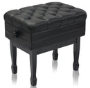 Genuine Leather Adjustable Piano Bench by GRIFFIN | Black Solid Wood Vintage Style & Heavy-Duty Ergonomic Keyboard Stool | Cushion Seat With Storage Space | Home Vanity Bench or Musicians Guitar Chair