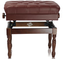 Genuine Leather Adjustable Piano Bench by GRIFFIN - Brown Solid Wood Vintage Design, Heavy-Duty & Ergonomic Keyboard Stool - Seat With Storage Space