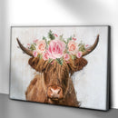 Highland Cow Floral Wreath Painting Canvas Wall Art