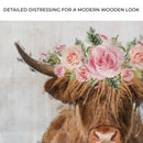 Highland Cow Floral Wreath Painting Canvas Wall Art
