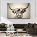 Highland Cow Sepia Head Portrait Canvas Wall Art