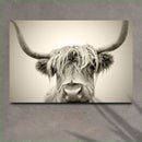 Highland Cow Sepia Head Portrait Canvas Wall Art