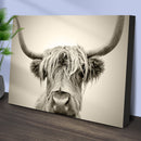 Highland Cow Sepia Head Portrait Canvas Wall Art