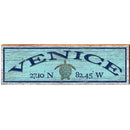 Venice, Florida Sea Turtle Wooden Sign | Wall Art Print on Real Wood | Blue Latitude Longitude Beach House Home Decor