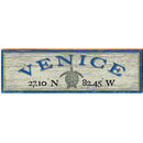 Venice Sea Turtle Blue/Yellow Latitude Longitude | Wall Art Print on Real Wood
