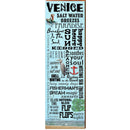 Venice Blue Word Collage | Wall Art Print on Real Wood