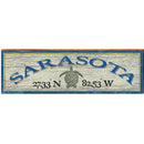 Sarasota Sea Turtle Blue/Yellow Latitude Longitude | Wall Art Print on Real Wood