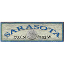 Sarasota Sand Dollar Blue/Yellow Latitude Longitude | Wall Art Print on Real Wood