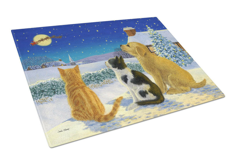 Golden Retriever and kittens Watching Santa Glass Cutting Board Large ASA2208LCB