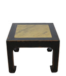 Marble Top Square and Distressed Black Vintage Accent or Side Table or Coffee Table, 18"H