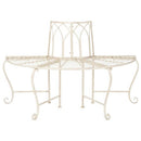 Half-Circle Outdoor Patio Garden Antique White Wrought Iron Tree Bench