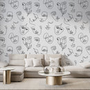 Minimalist Line Art Wallpaper - Abstract Faces Design